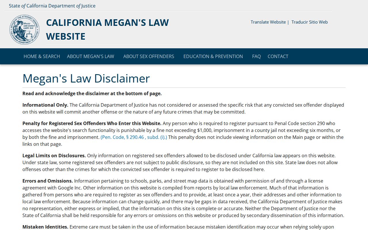 Dana Point people search California Megan's Law registry