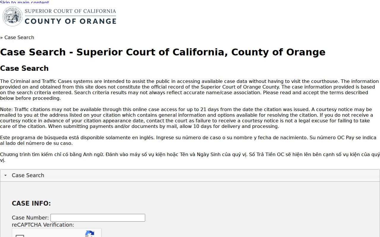 Dana Point people search Orange County criminal and traffic case search