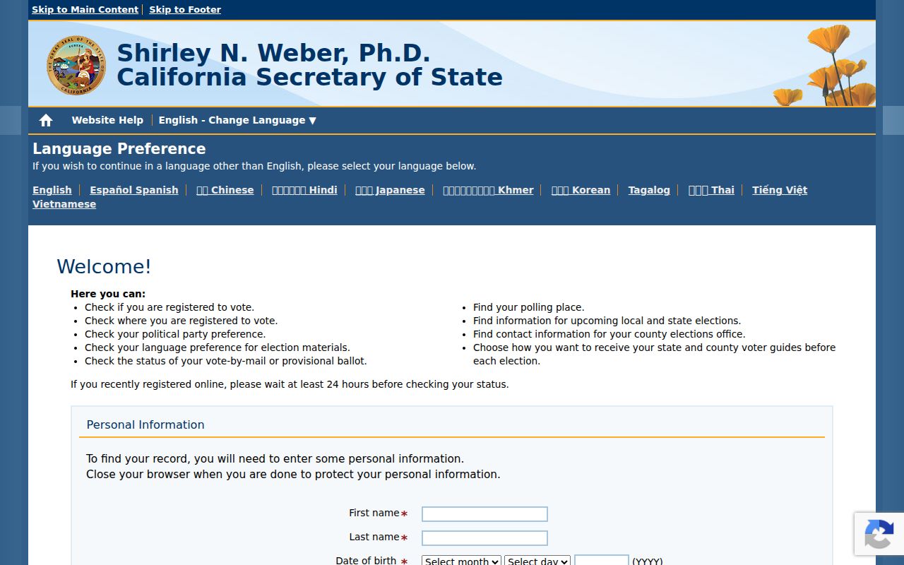Dana Point people search California My Voter Status lookup