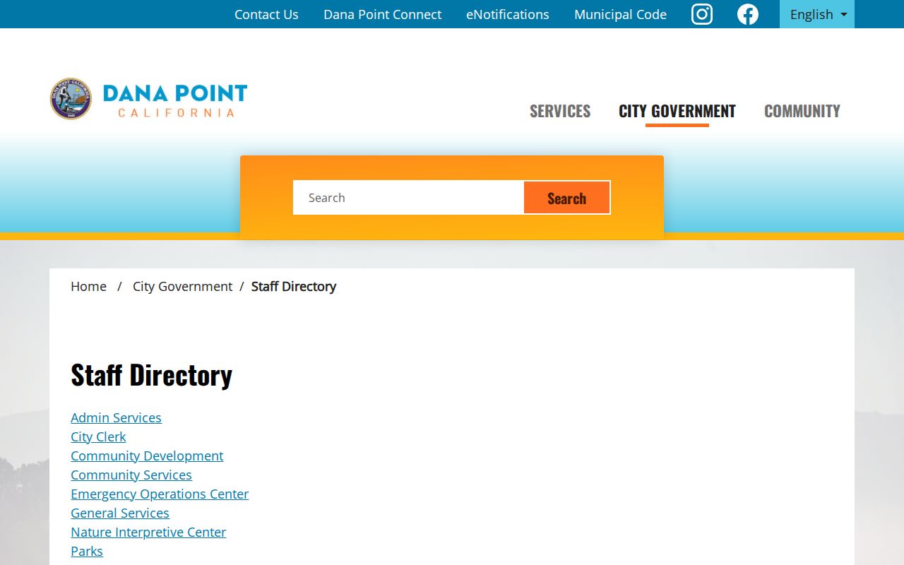 Dana Point people directories city staff directory with department names and contacts