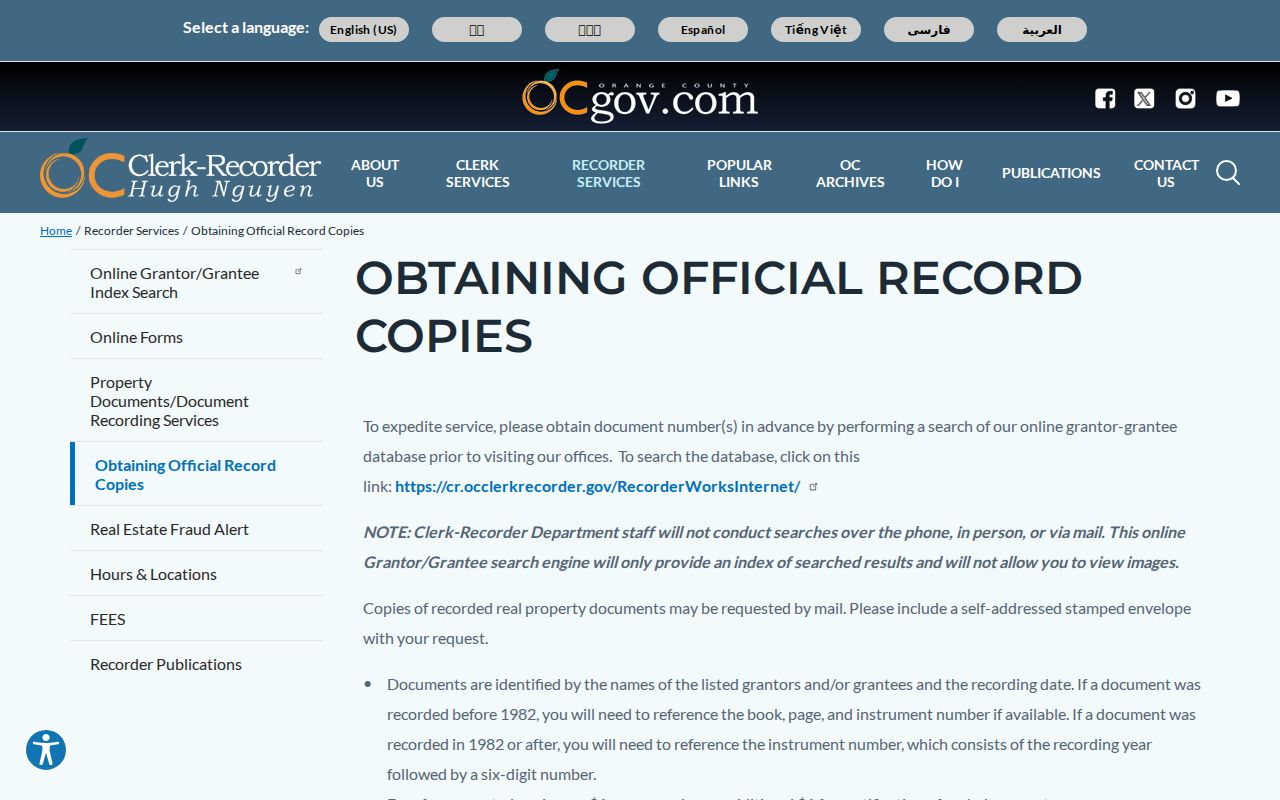 Dana Point public records Orange County official copies page