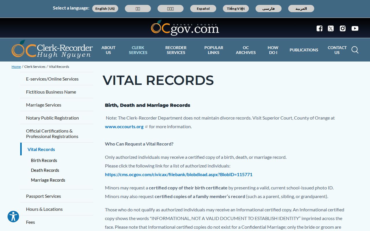Dana Point people search Orange County vital records page