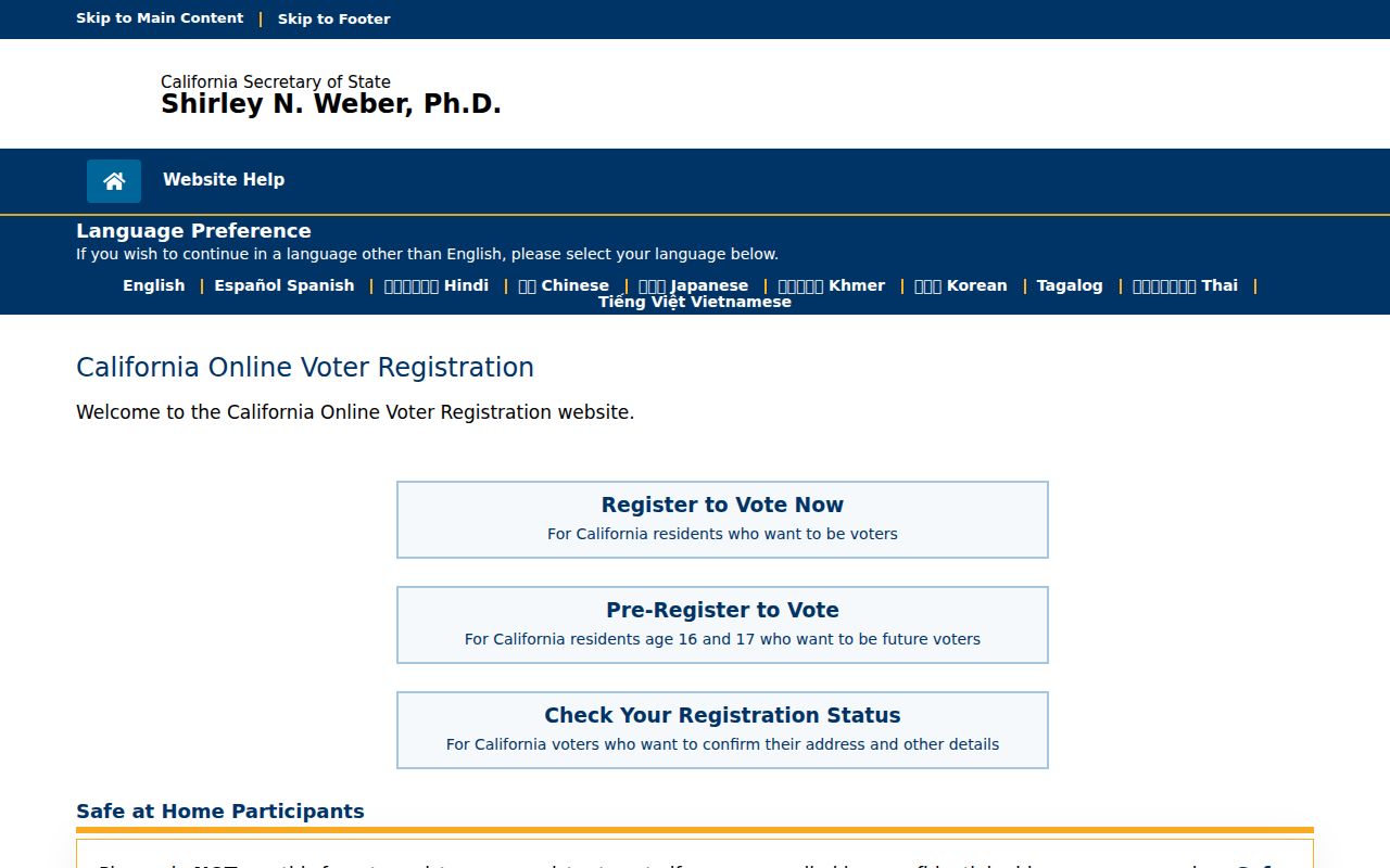 Dana Point voter registration records California online registration and status page
