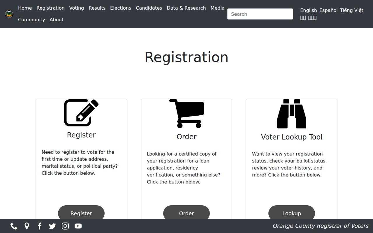 Dana Point voter registration records OC Vote registration page with lookup services